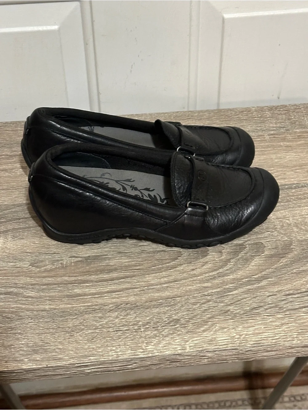 MERRELL WOMENS PLAZA GLIDE BLACK LEATHER LOAFERS SIZE 7
